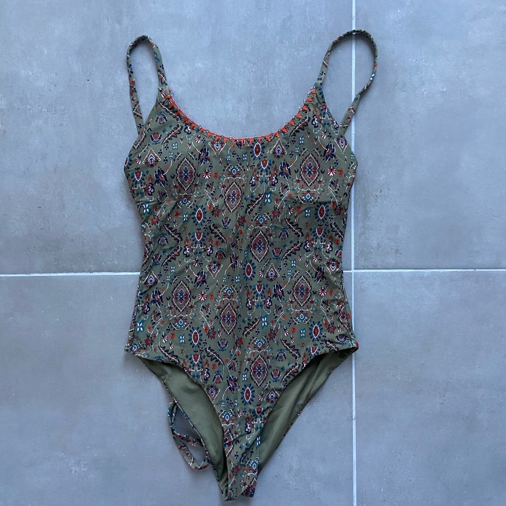 Green with orange detailing full body swimsuit